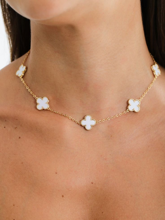 Colar 5 Trevos Branco - Ouro